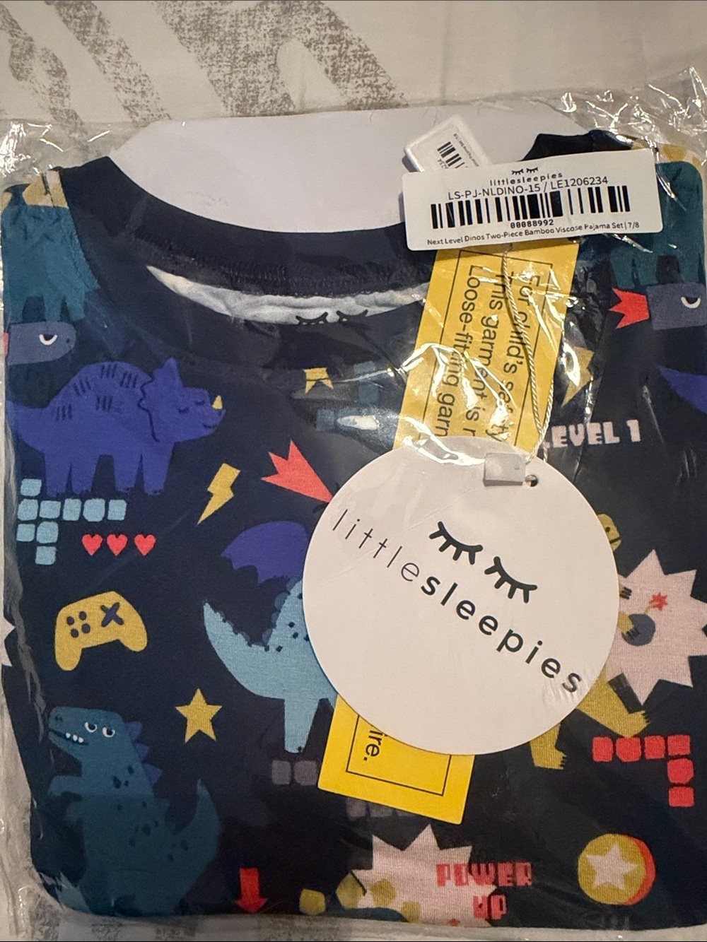 Little Sleepies Kids' Navy Dino Print Pajama Set 7/8 Next Level
